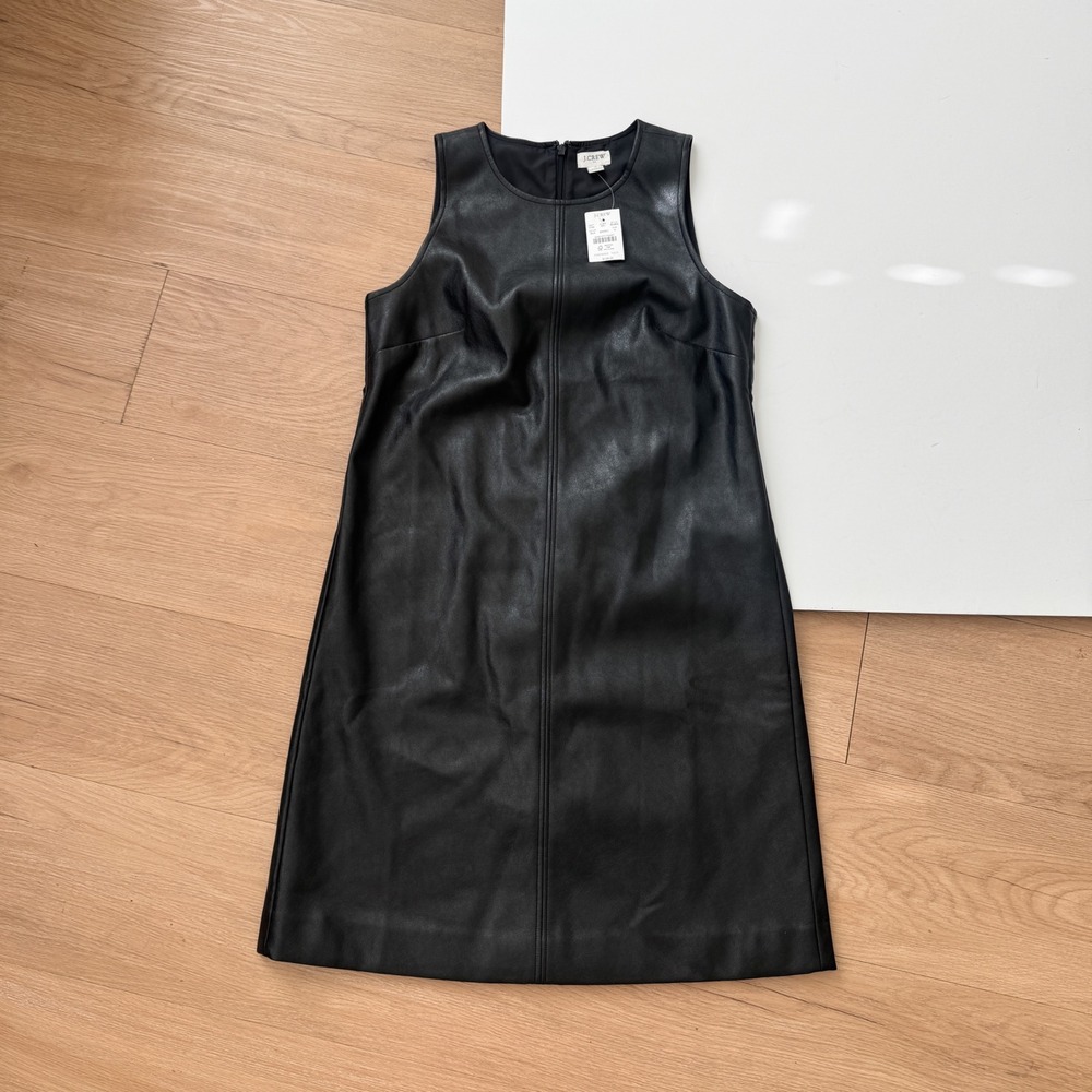 J.Crew Women Black Faux Leather Sleeveless Shift Dress Size 4 Minimal Chuc
